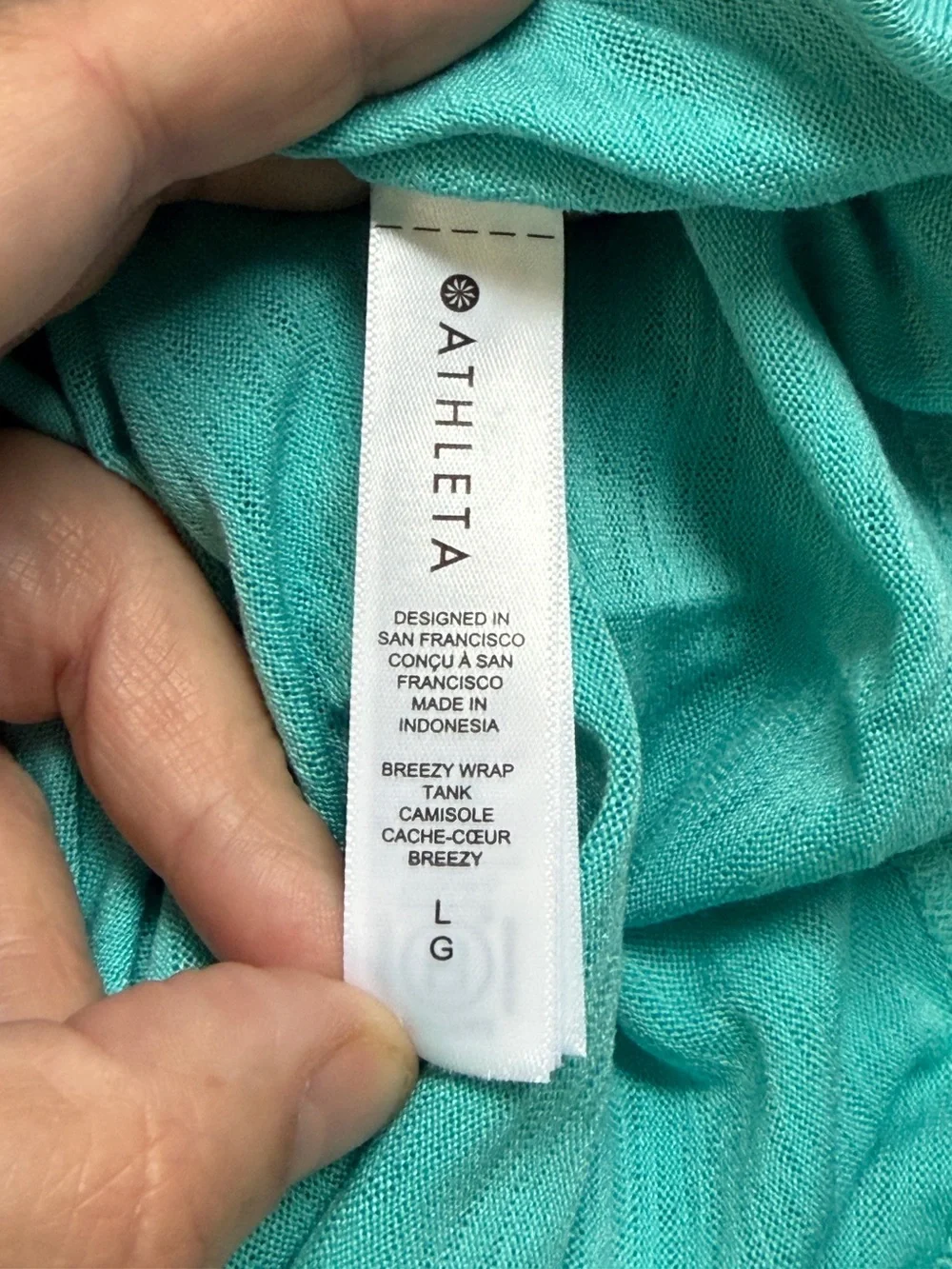 Athleta Womens Breezy Wrap Tank Top Size L Gulf Green Yoga Gym Running Ruching - Picture 5 of 10